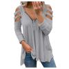 XUETON Women's V Neck Tee Shirt Printed Floral Long Sleeve Shirt Blouse T-Shirts Pullover Henley Shirts Gray view 1