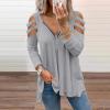 XUETON Women's V Neck Tee Shirt Printed Floral Long Sleeve Shirt Blouse T-Shirts Pullover Henley Shirts Gray view 2