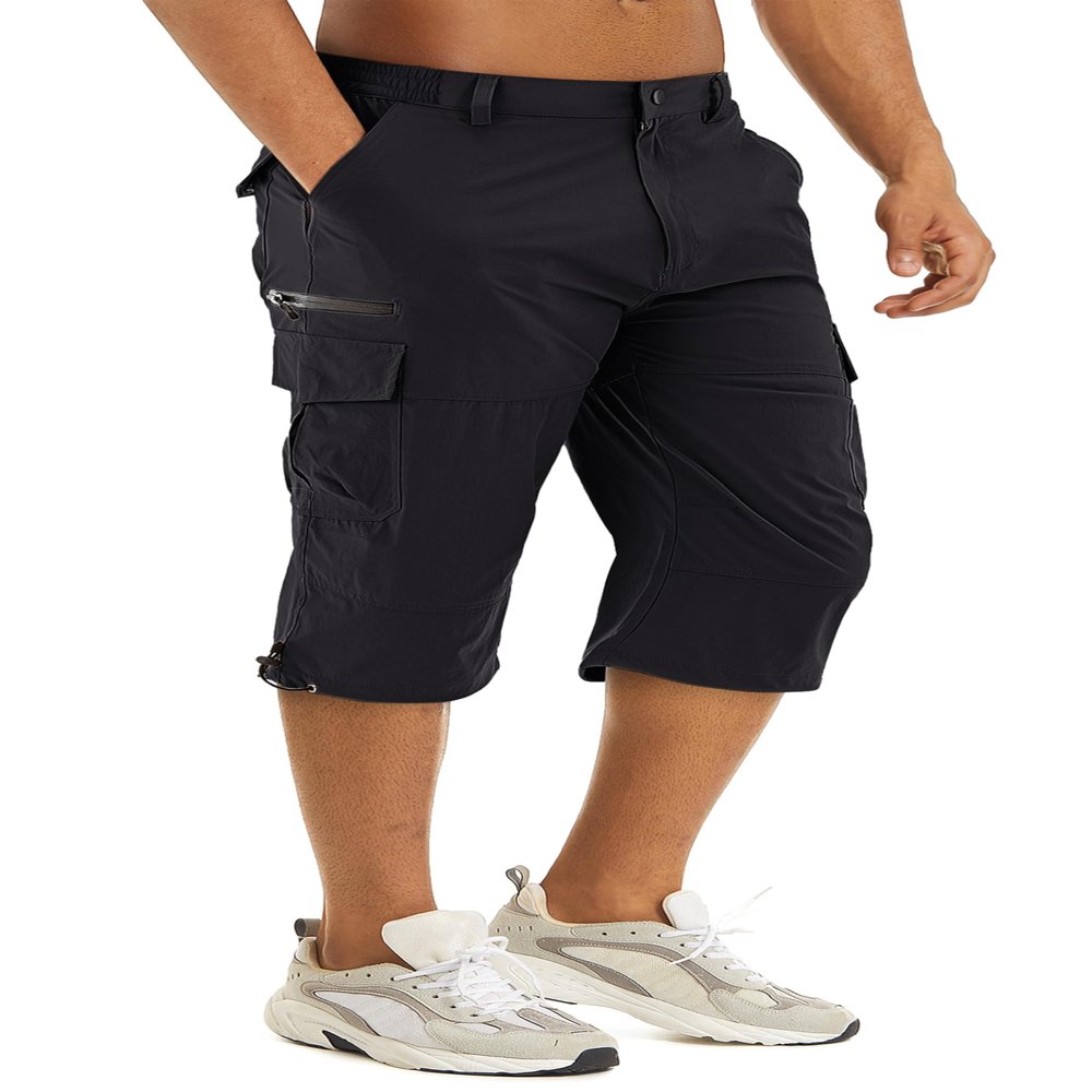 TACVASEN Cargo Shorts for Men with Multi Pockets Quick Dry 3/4 Length Hiking Shorts Below Knee Lightweight Capri Pants Black