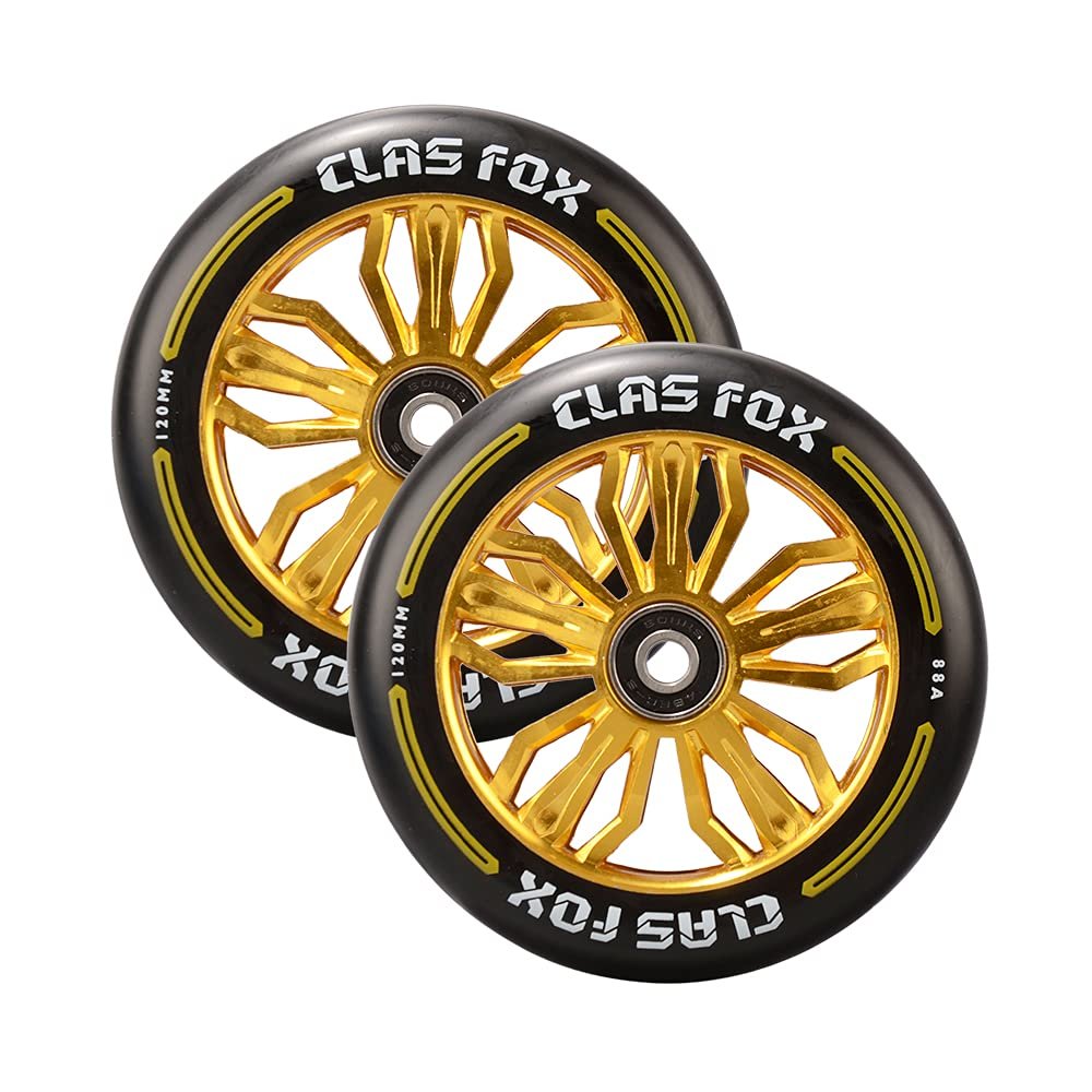 CLAS FOX Pro Scooter Wheels 120x24mm Set of 2 Pro Scooter Wheels with ABEC-9 Bearings (Black-Gold)