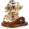 Piru Polished Brass Copper Diving Helmet Wood Base Authentic Diver Nautical Decor view 1