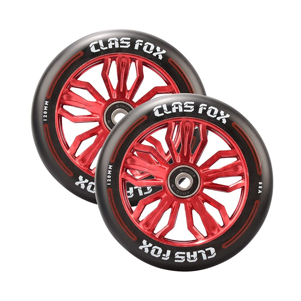 CLAS FOX Pro Scooter Wheels 120x24mm Set of 2 Pro Scooter Wheels with ABEC-9 Bearings (Black-Red)