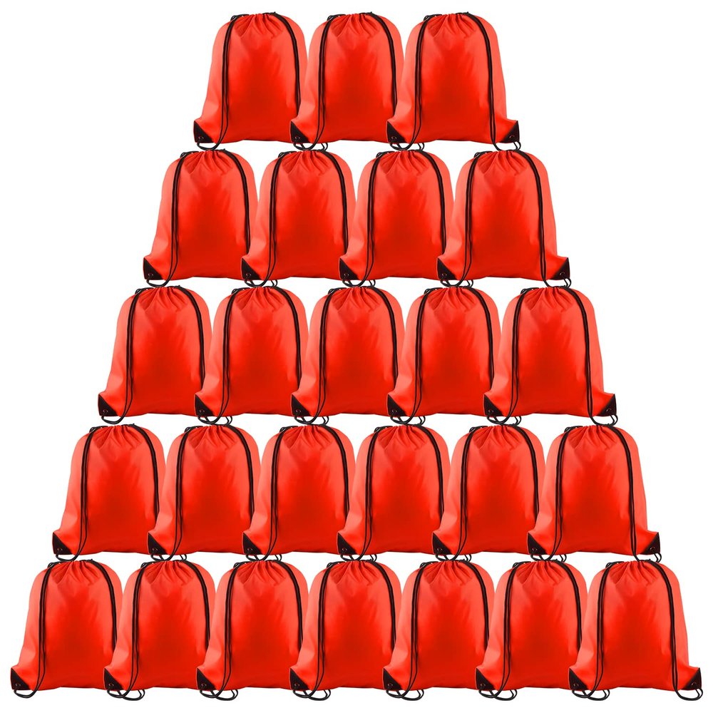 PLULON 25 Pcs Red Drawstring Backpack Bags Bulk String Backpack Cinch Sack Pull Sport Gym Backpack Bags for Yoga Traveling Outdoor Sports