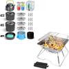 Odoland Bundle - 2 Items 29pcs Camping Cookware Mess Kit and Folding Campfire Grill for Outdoor Backpacking Hiking BBQ view 1