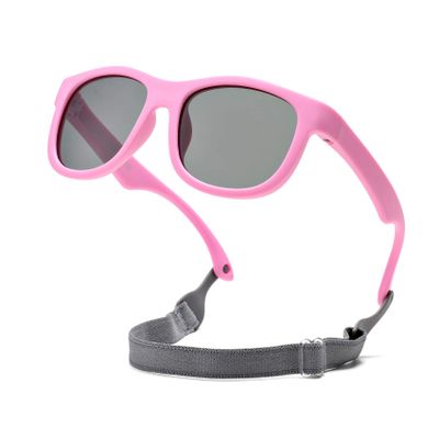 Hycredi Flexible Polarized Sunglasses with Strap for Baby Age 0-2 Years (Pink/Grey)