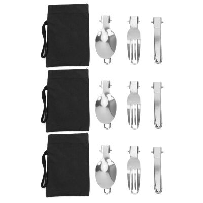 3 in 1 Stainless Steel Camping Utensil Set,3 Set Portable Folding Picnic Dinner Eating Flatware