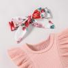 Hundofam Baby Girl Clothes Infant Summer Outfits Set Ruffle Sleeve Romper Floral Pants 3PCS Bodysuit +Shorts +Headband (Pink, 3-6 Months) view 3