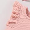Hundofam Baby Girl Clothes Infant Summer Outfits Set Ruffle Sleeve Romper Floral Pants 3PCS Bodysuit +Shorts +Headband (Pink, 3-6 Months) view 4