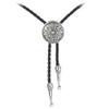 AZORA Bolo Tie for Handmade Round Flower Shape Mens Bolo Tie Silver Flower Rodeo Leather Necktie Bolo Necklace view 1