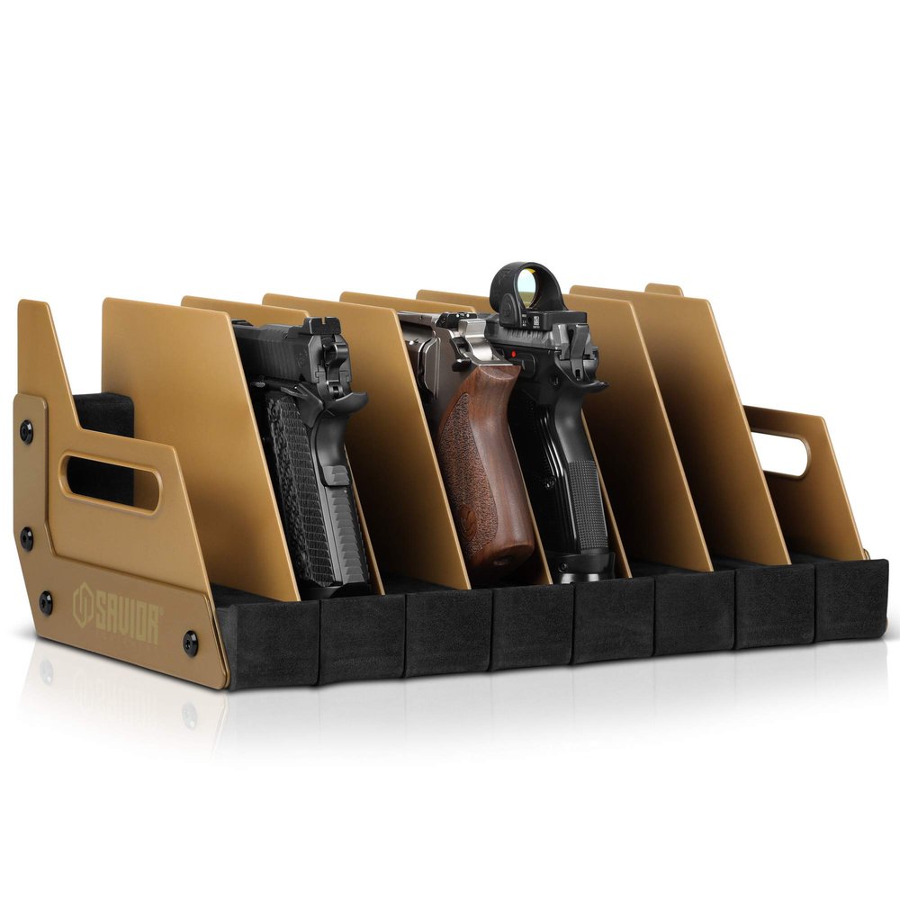 Savior Equipment Gun Pistol Revolver Firearm Handgun Rack Stand, Fit 8 of Most Long-Barreled Pistols, Cushioned Foam to Protect, Gun Safe Cabinet Storage Organizer Accessories