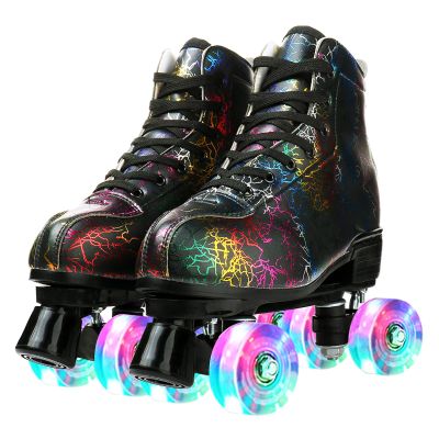 Roller Skates for Women Men, PU Leather Classic Double-Row Light-Up Wheel, Roller Skates for Indoor Outdoor, Beginner