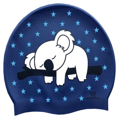 BONDYEUN Swim Cap for Long Hair Kids Junior Men Women with Short or Medium Hair Blue Lovely Koala Silicone Swimming Caps, Koaladark blue