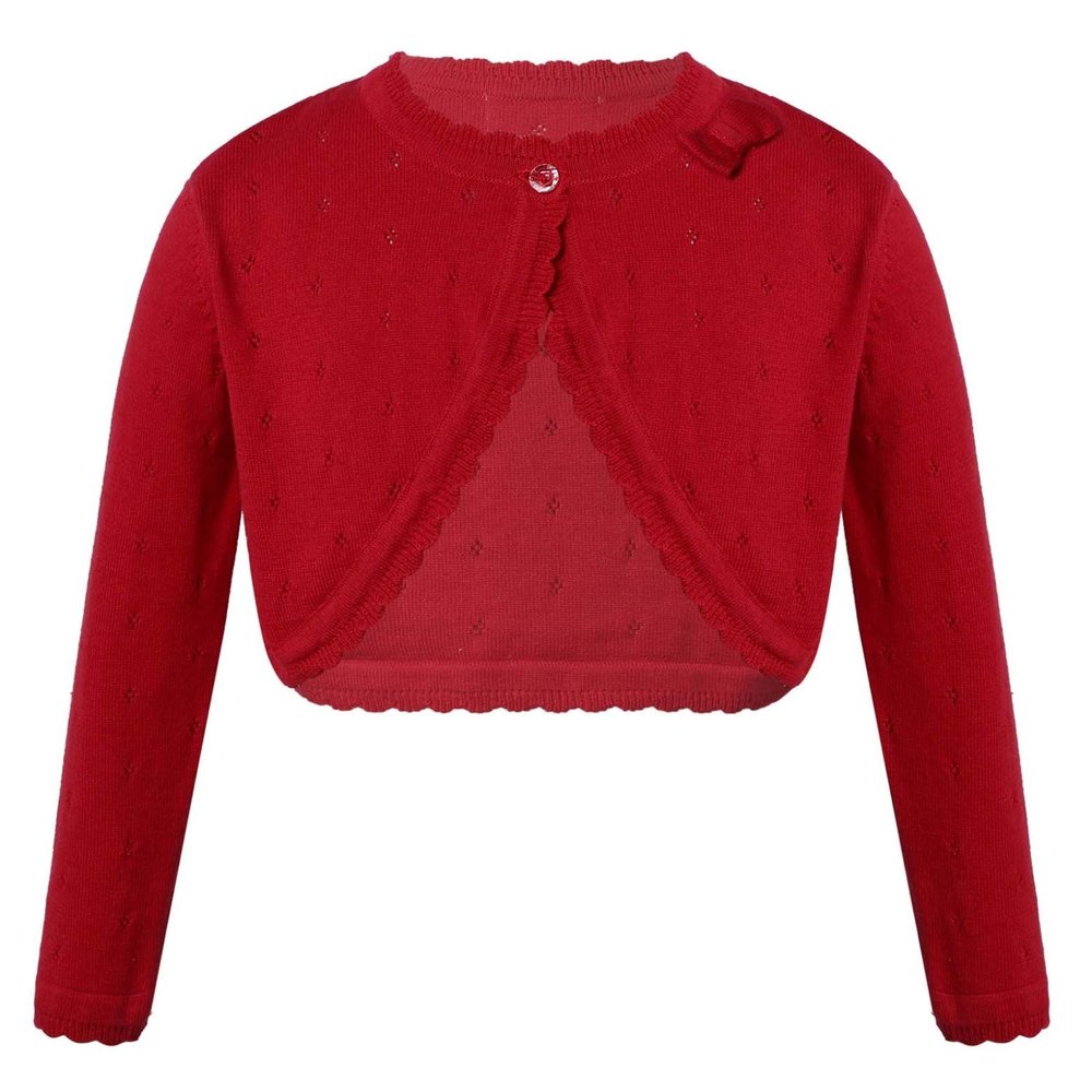 Jelory Kids Flower Girl Knitted Cardigan Sweater Long Sleeve Open Front One Button Wedding Dress Bolero Shrug Red 6
