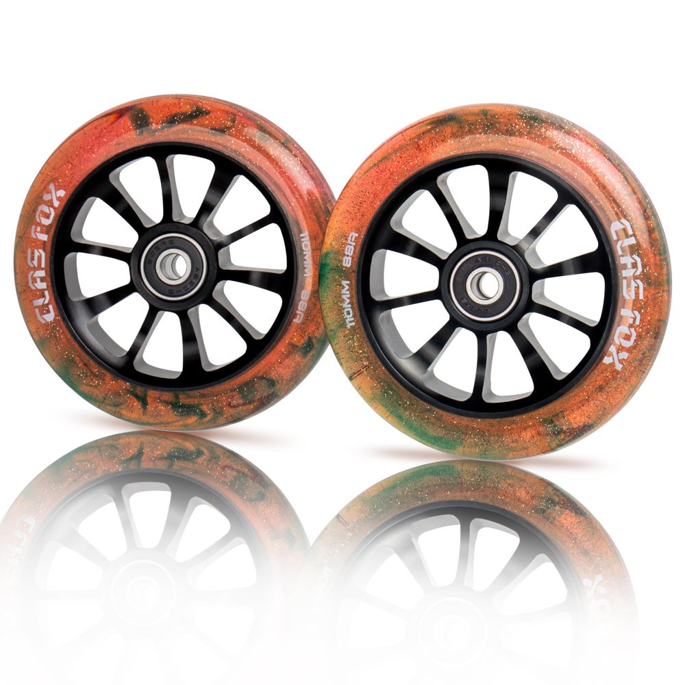 CLAS FOX Pro Scooter Wheels 110mm Transparent Sparkle PU with ABEC-9 Bearings CNC Metal Core (2pcs) (Brown)