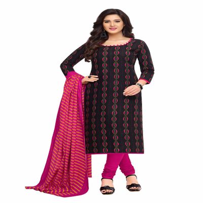 Miraan Women's Cotton Printed Readymade Salwar Suit XXX-Large Black