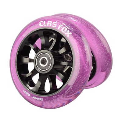CLAS FOX Pro Scooter Wheels 110mm Transparent Sparkle PU with ABEC-9 Bearings CNC Metal Core (2pcs) (Purple)