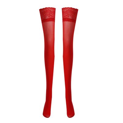 Zaldita Sexy See Through Pantyhose Stockings Cute Ruffle Lace Top Hollow Out Fishnet Thigh High Tights Long Leggings Hosiery Red B One Size