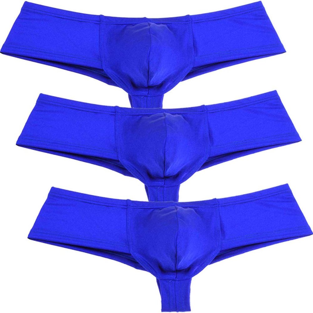 Jaxu Men's Elastic Spandex Thong Boxer Shiny Boxers Briefs Guys Pants Sexy Men Pouch Underwear 3-Pack(blue) L