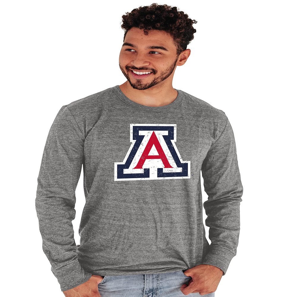 Blue 84 Men's Arizona Wildcats Tri-Blend Long Sleeve T-Shirt Vintage Icon Heather Grey, Grey, Large