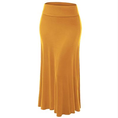 Lock and Love LL WB670 Womens Fold-Over Maxi Skirt XXL Mustard