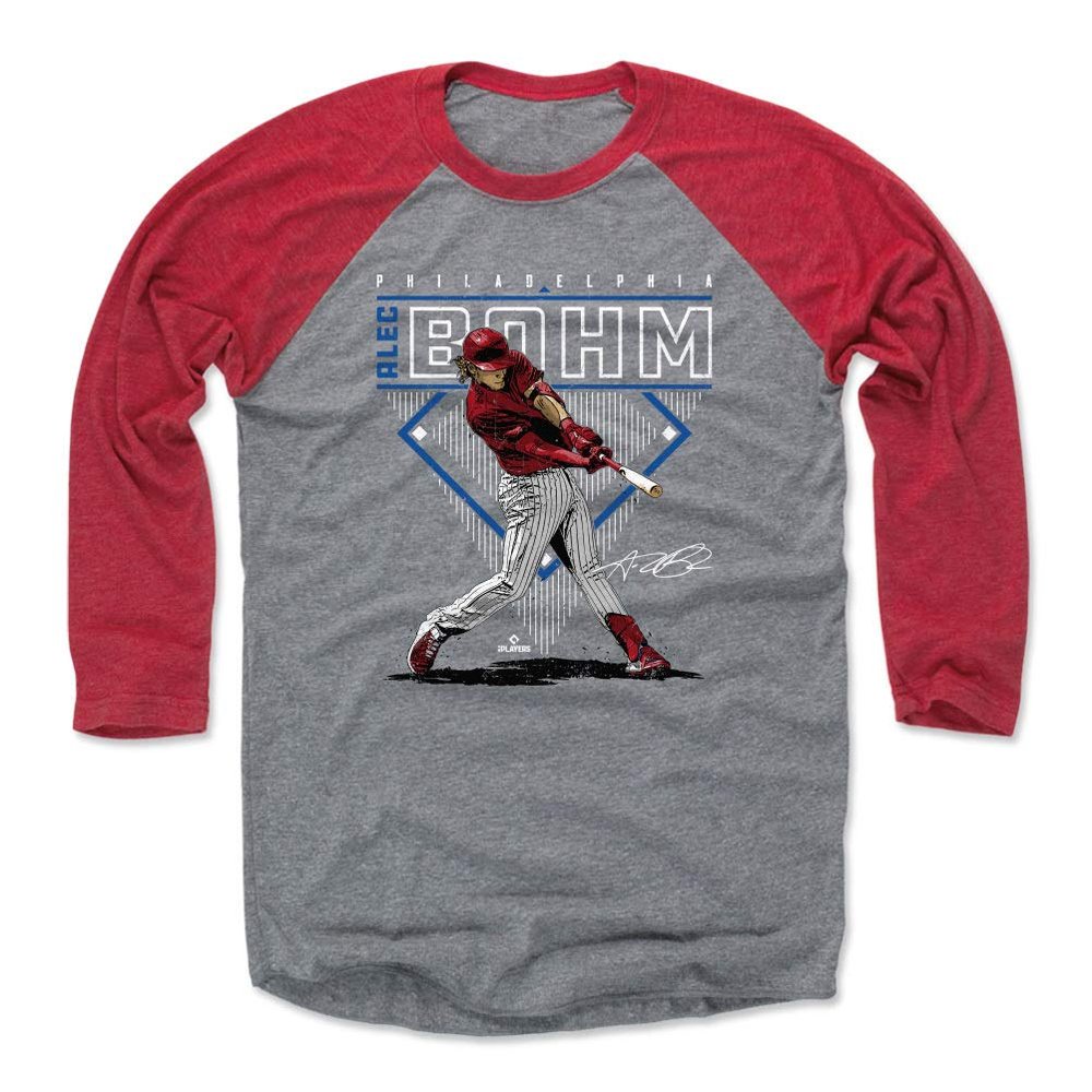 500 LEVEL ALEC Bohm 3/4 Sleeve T-Shirt (Baseball Tee, XXX-Large, Red/Heather Gray) - ALEC Bohm Diamond Name WHT