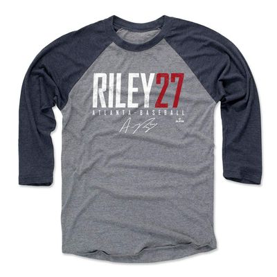 500 LEVEL Austin Riley 3/4 Sleeve T-Shirt (Baseball Tee, XXX-Large, Navy/Heather Gray) - Austin Riley Atlanta Elite WHT