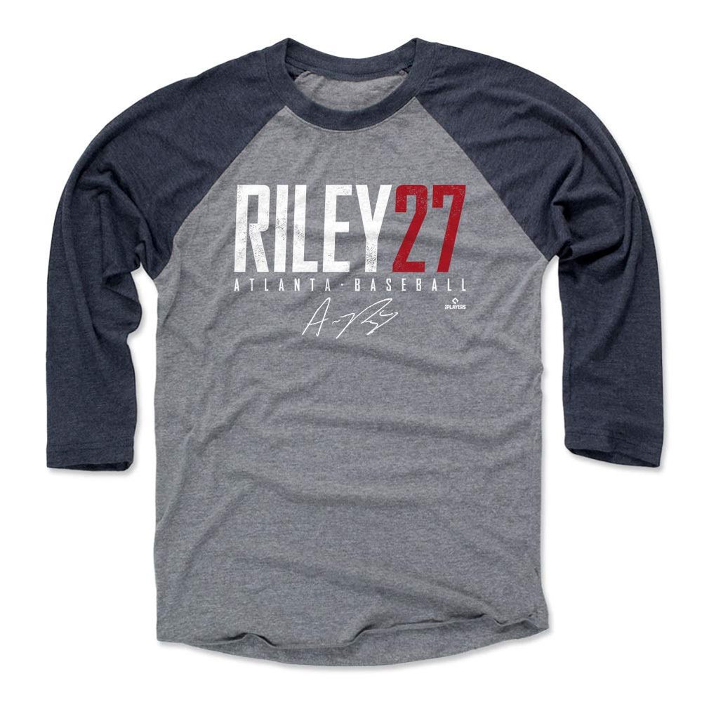 500 LEVEL Austin Riley 3/4 Sleeve T-Shirt (Baseball Tee, XXX-Large, Navy/Heather Gray) - Austin Riley Atlanta Elite WHT