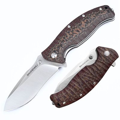 SANRENMU 1006 NEW Pocket Folding Knife 14C28N Blade Flipper Ball Bearing Outdoor Camping Survival Tool EDC (Brown)