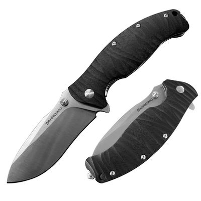 SANRENMU 1006 NEW Pocket Folding Knife 14C28N Blade Flipper Ball Bearing Outdoor Camping Survival Tool EDC (Black)