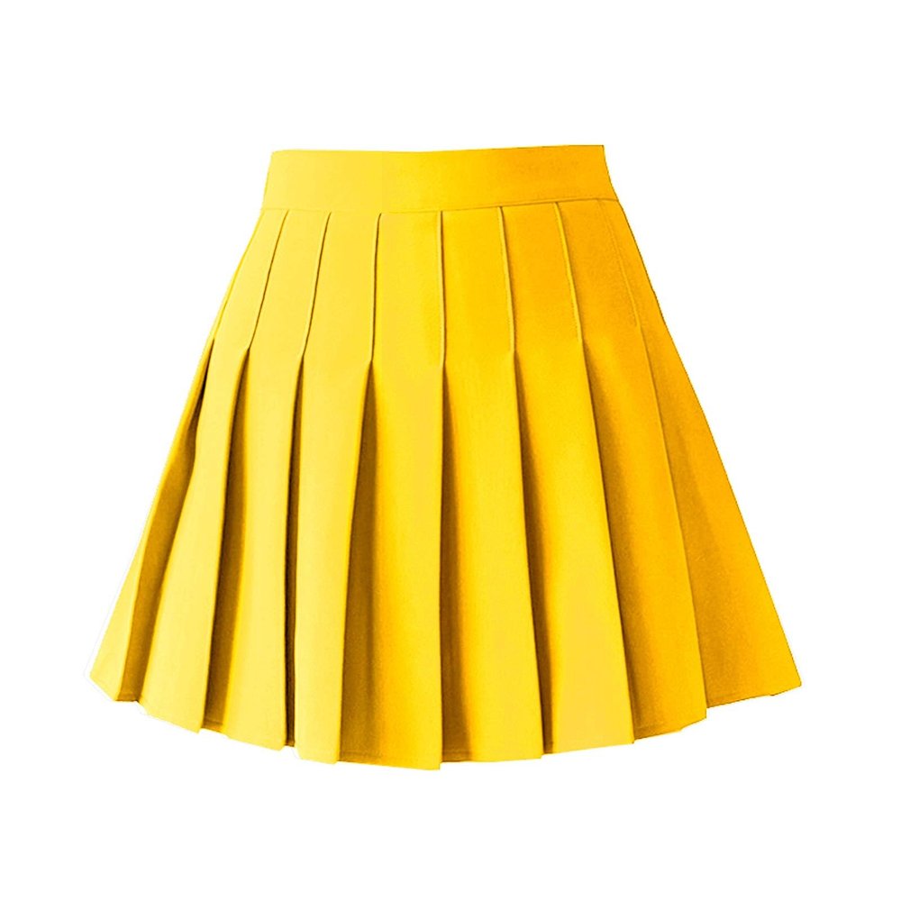 TONCHENGSD Women's High Waist Pleated Mini Skirt Skater Tennis Skirt (Yellow, XXL)
