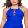 Salt + Cove Cobalt Juniors' Cutout Halter Tankini Swim Top, US Medium view 1