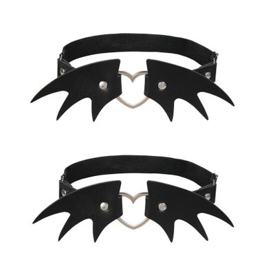 alisikee 2pcs Adjustable Faux Leather Leg Garter, Wing Shaped Elastic Punk Thigh Garter Belt for Halloween Parties, Black
