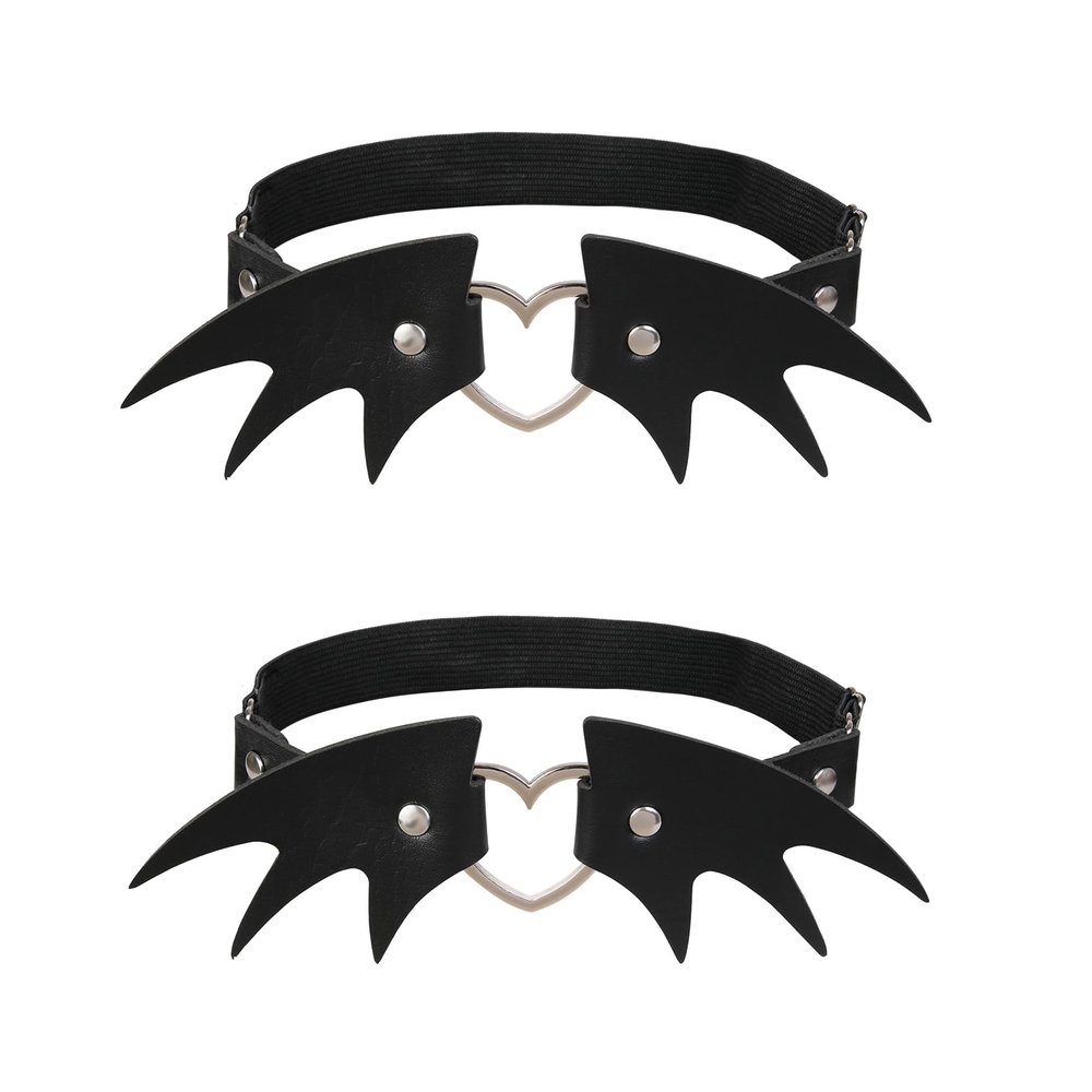 alisikee 2pcs Adjustable Faux Leather Leg Garter, Wing Shaped Elastic Punk Thigh Garter Belt for Halloween Parties, Black