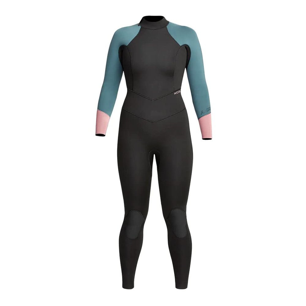 XCEL Womens Axis Back Zip 4/3mm Fullsuit - Black/Tinfoilfoil/Mesa Rose | 4