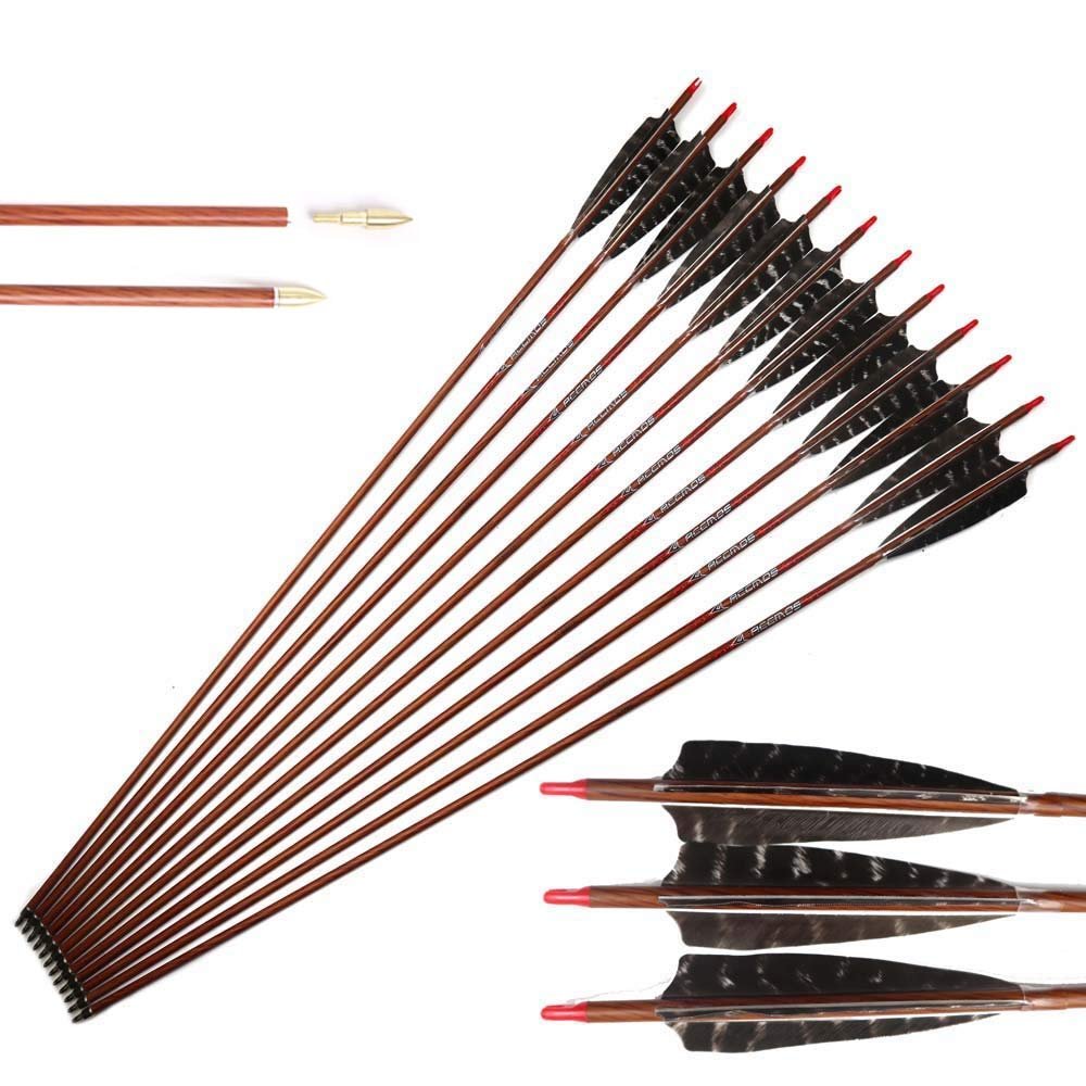 31 Inch Arrow 400 Spine Arrow Target Practice Arrow Hunting Arrow Carbon Arrows Compound Bow Recurve Bow Adult Youth Archery Indoor Outdoor Shooting Bullet Tip Wooden Wood-Like