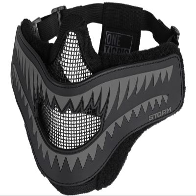 OneTigris X Storm Airsoft Mask Foldable Mesh Mask with Removable Shark Jaw Morale Patch (Black Teeth)