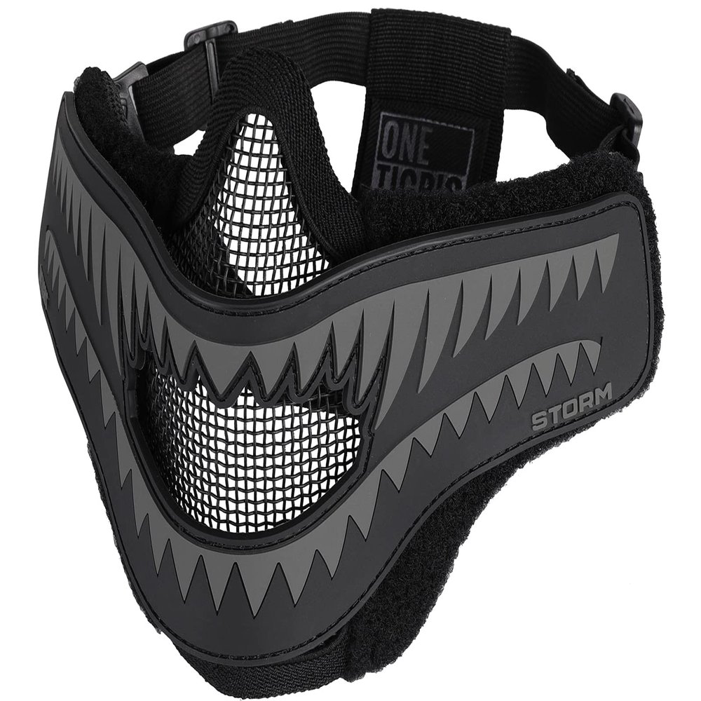 OneTigris X Storm Airsoft Mask Foldable Mesh Mask with Removable Shark Jaw Morale Patch (Black Teeth)