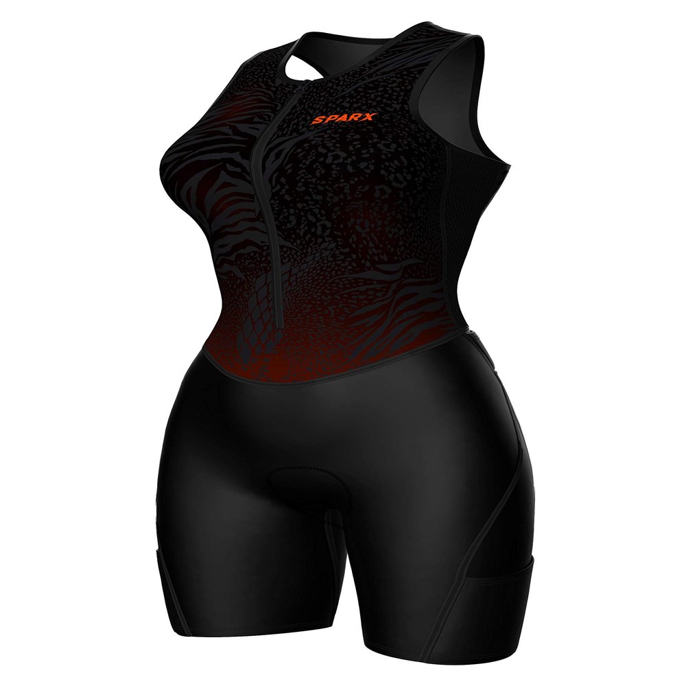 Sparx Sports Women Triathlon Suit Tri Short Racing Cycling Swim Run (XL, Animal-Skin), Black