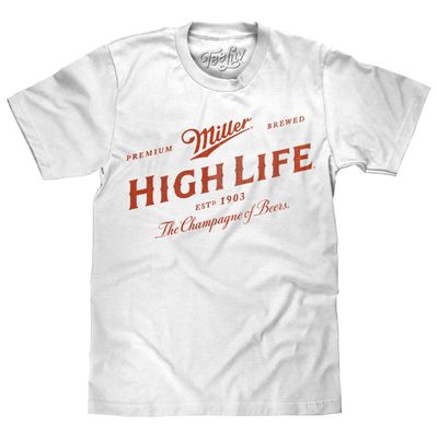 Tee Luv Men's Miller High Life Shirt - Miller The Champagne of Beers Logo Shirt, White, XXL