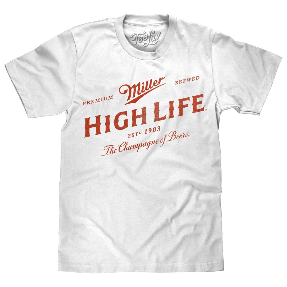 Tee Luv Men's Miller High Life Shirt - Miller The Champagne of Beers Logo Shirt, White, XXL