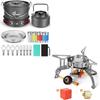 Odoland Bundle  2 Items 22pcs Camping Cookware Mess Kit and 3500W Windrpoof Camp Stove Camping Gas Stove Kit view 1