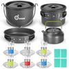 Odoland 39pcs Camping Cookware Mess Kit for 6 and More and Folding Campfire Grill for Outdoor Backpacking Hiking BBQ view 2