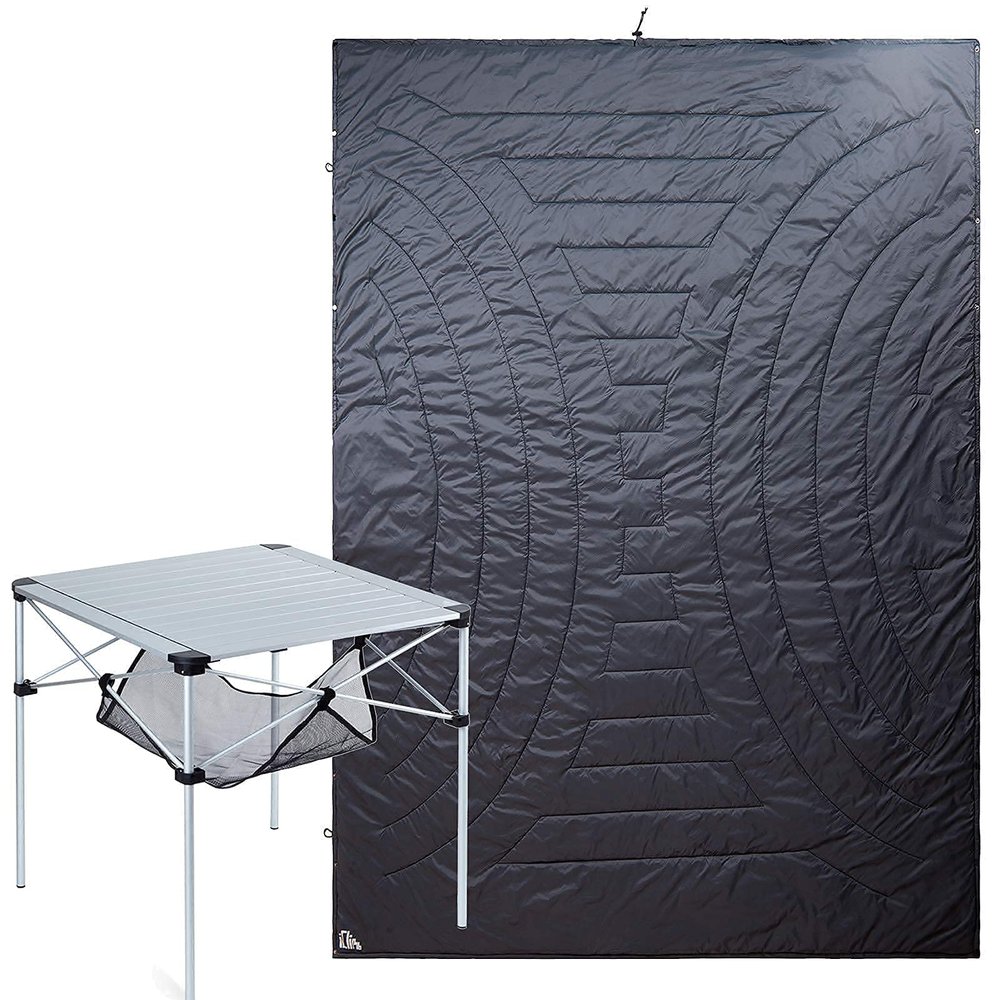iClimb 1 Stable Square Folding Table and 1 3M Thinsulate Insulation Warm Camping Blanket Bundle, Ultralight Compact for Adults Teens Camping Indoor Outdoor