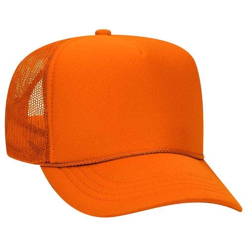 Ashen Fane Kids' Polyester Foam Front 5 Panel High Crown Mesh Back Trucker Hat, Orange