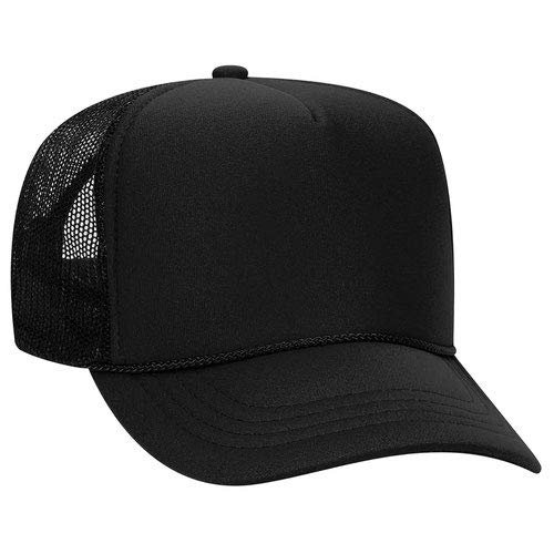 Ashen Fane Kids' Polyester Foam Front 5 Panel High Crown Mesh Back Trucker Hat, Black