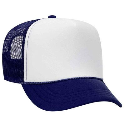 Ashen Fane Kids' Polyester Foam Front 5 Panel High Crown Mesh Back Trucker Hat, NVY Wht NVY