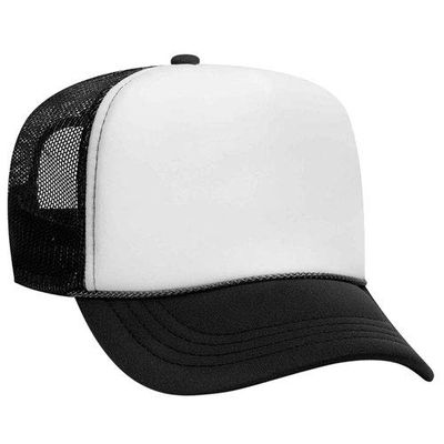 Ashen Fane Kids' Polyester Foam Front 5 Panel High Crown Mesh Back Trucker Hat, Blk Wht Blk