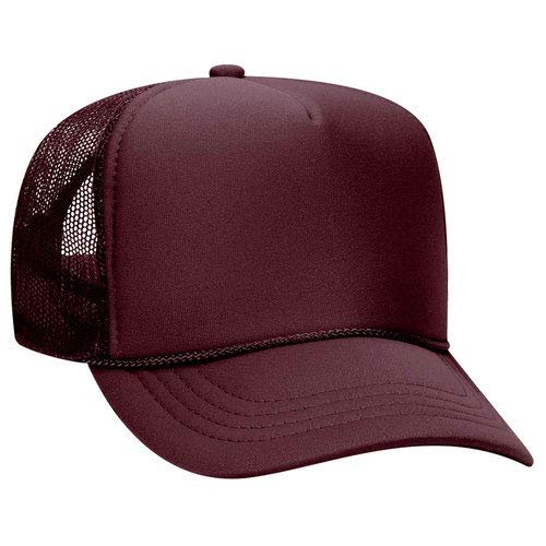 Ashen Fane Kids' Polyester Foam Front 5 Panel High Crown Mesh Back Trucker Hat, Maroon