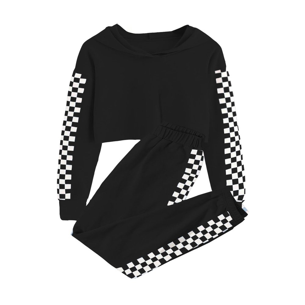 Meikulo Crop Tops Hoodies for Teen Girls Clothes Kids Cute Shirts Long Sleeve Fashion Sweatshirts Sweatpants Jogger Two Piece Outfits Athletic Sweatsuit Clothing Sets Black, 9-10 Years