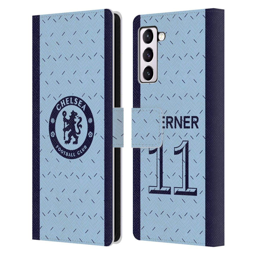 Head Case Designs Officially Licensed Chelsea Football Club Timo Werner 2020/21 Players Away Kit Group 1 Leather Flip Case Compatible with Samsung Galaxy S21+ 5G